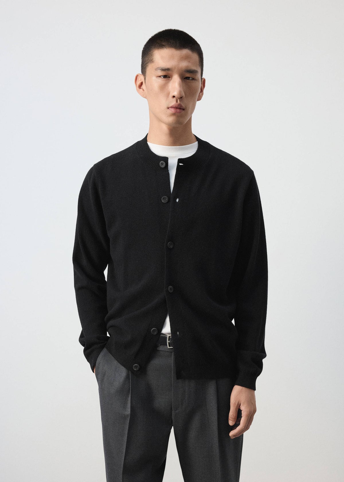 Pure Wool Fine Knit Cardigan in Black - view 01