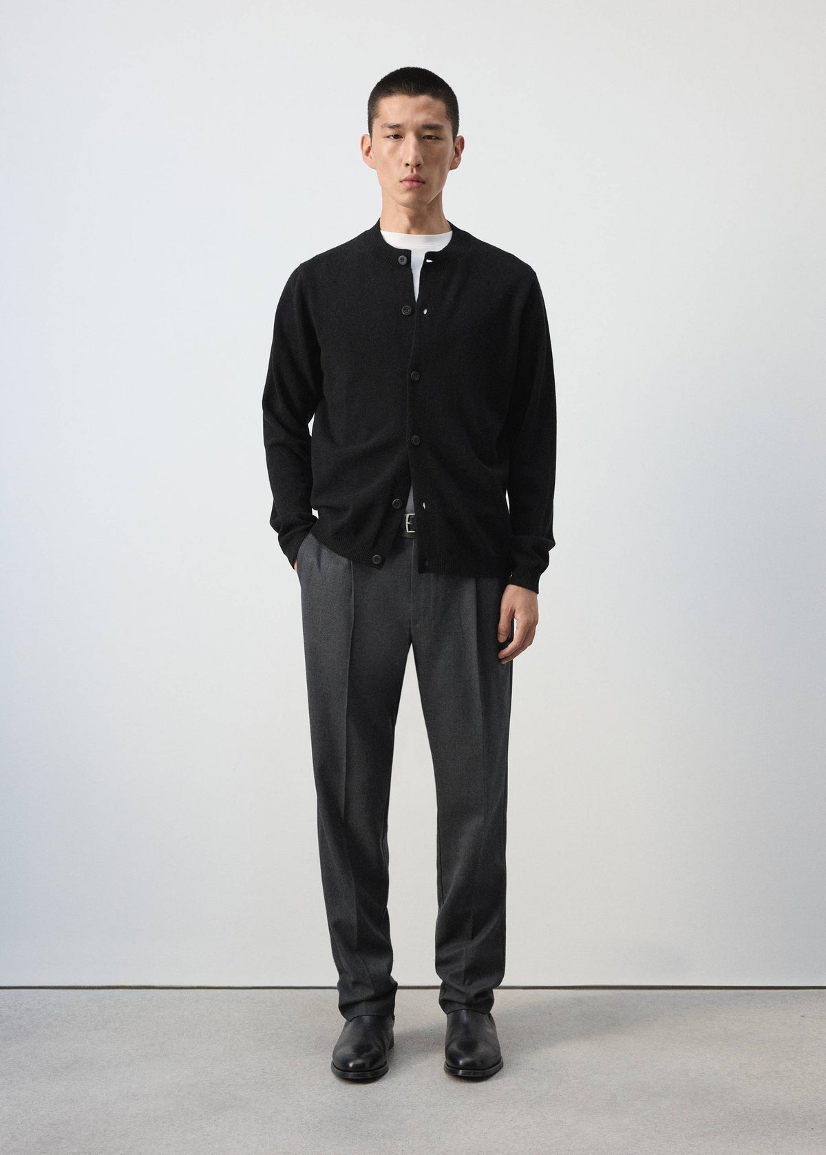 Pure Wool Fine Knit Cardigan in Black - view 02