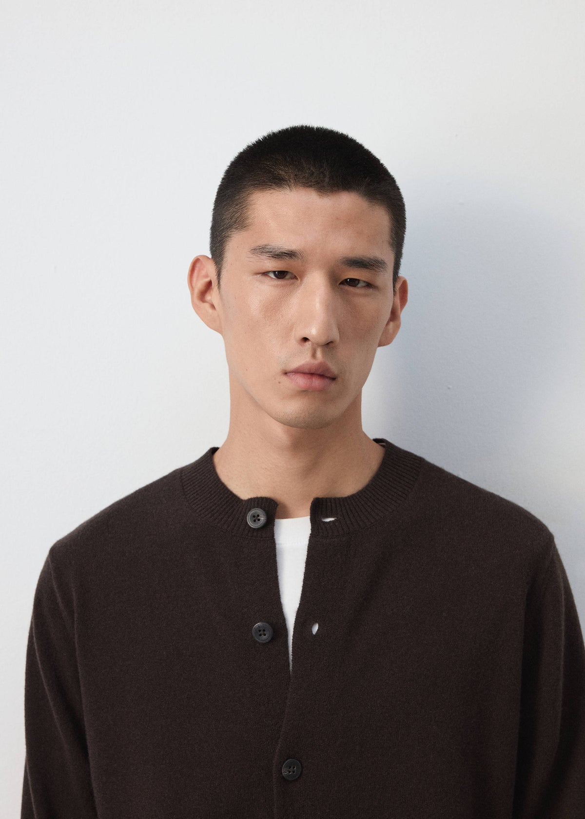 Pure Wool Fine Knit Cardigan in Chocolate - view 04