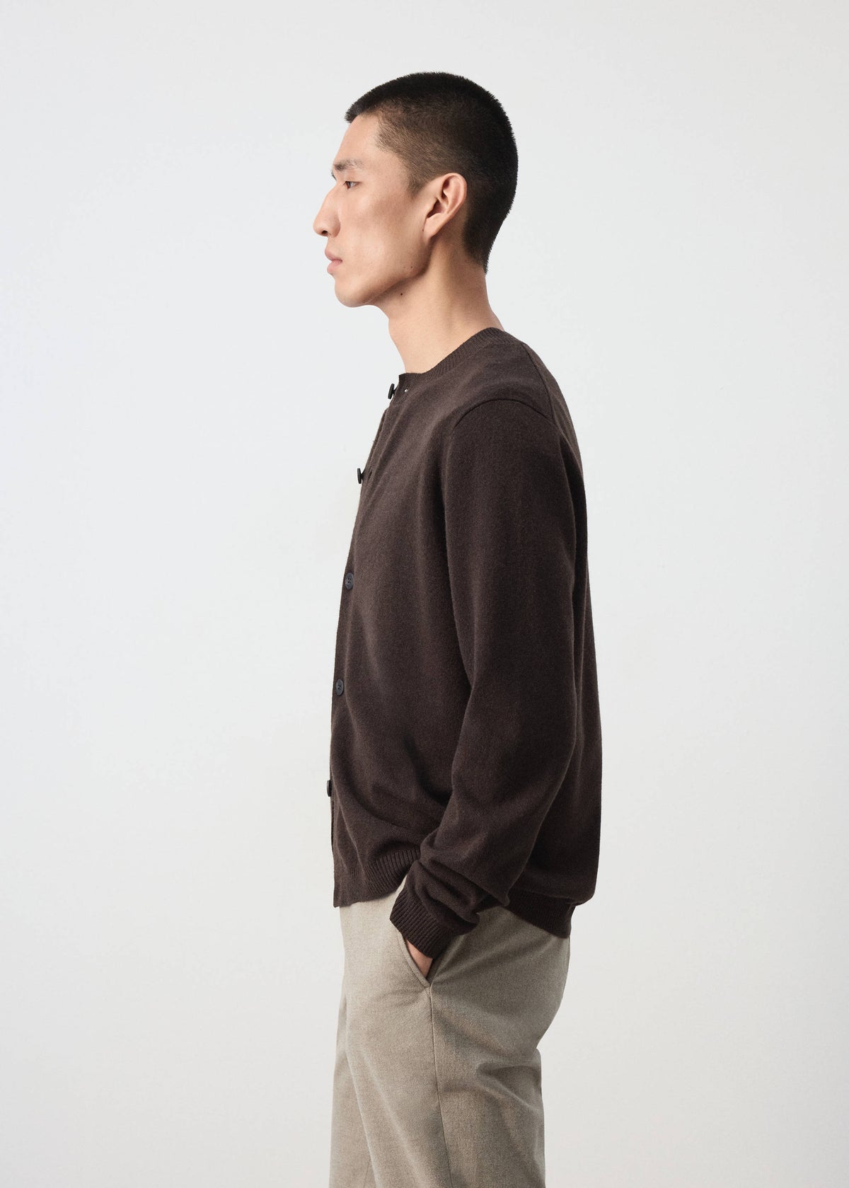 Pure Wool Fine Knit Cardigan in Chocolate - view 05