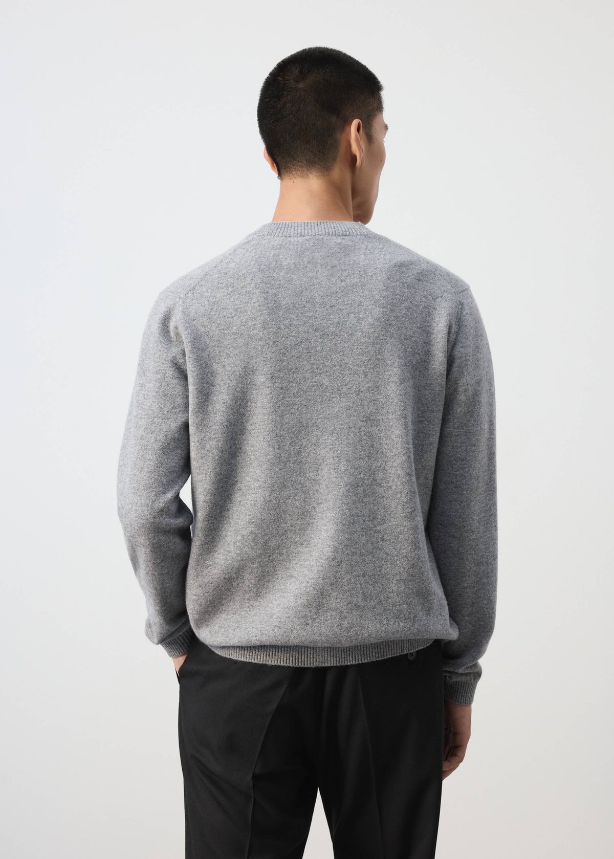 Pure Wool Fine Knit Cardigan in Medium Heather Grey - view 03