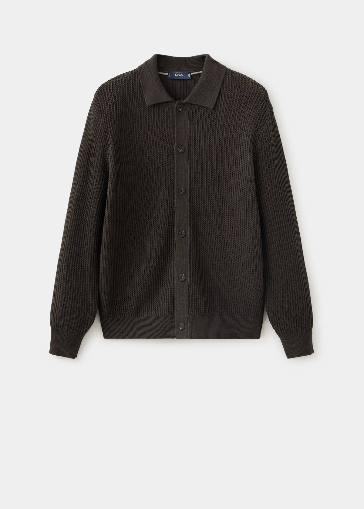 Ribbed Cotton Collared Cardigan in Chocolate - view 07