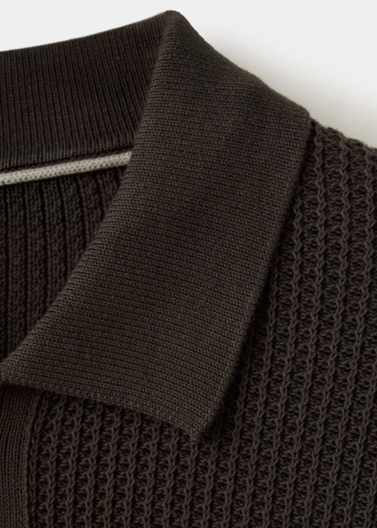 Ribbed Cotton Collared Cardigan in Chocolate - view 08