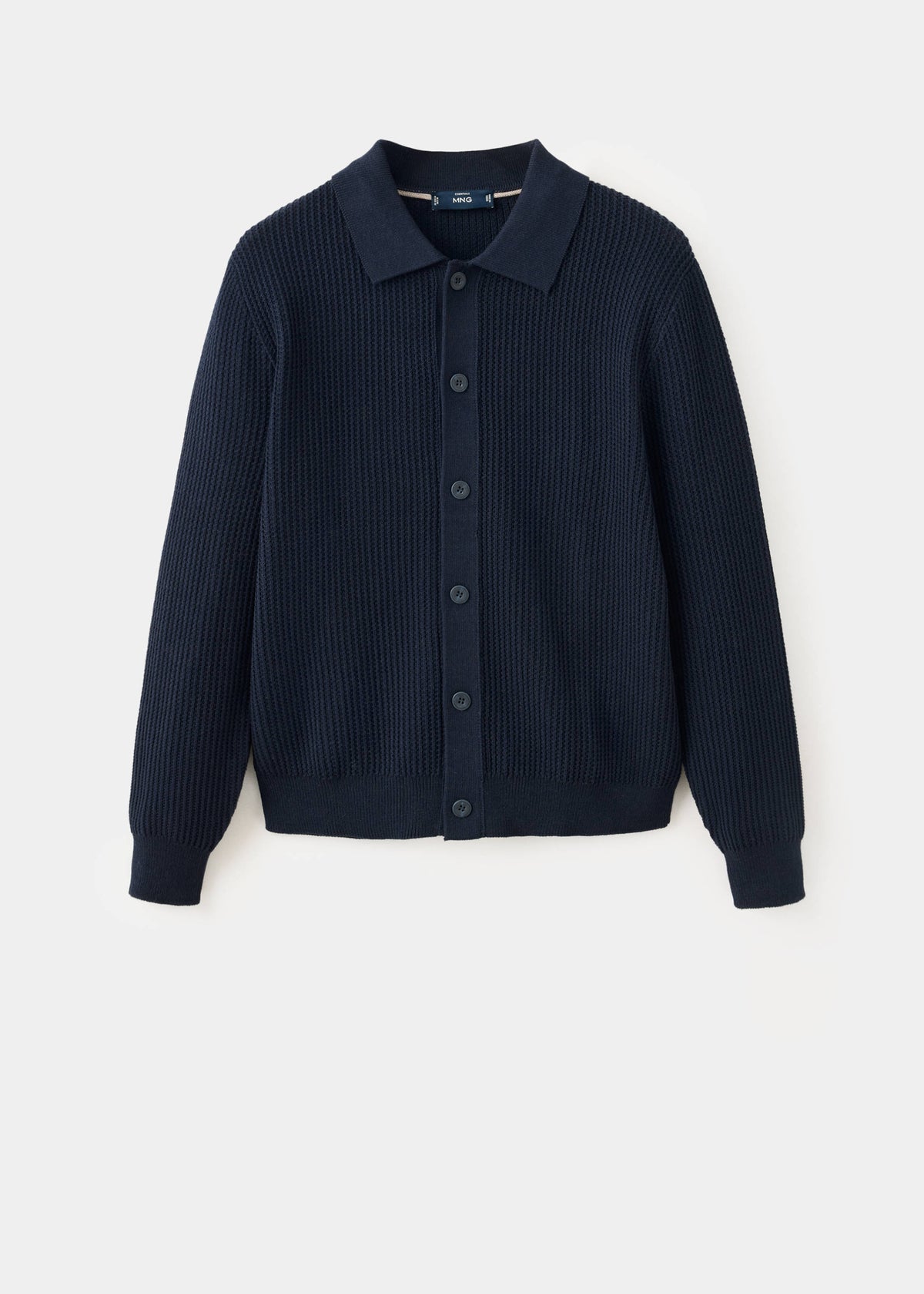 Ribbed Cotton Collared Cardigan in Navy - view 09