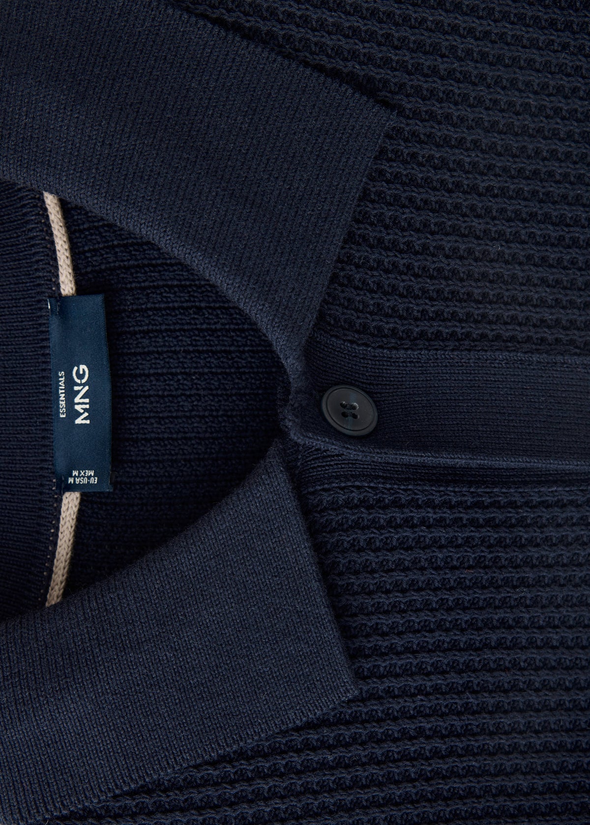 Ribbed Cotton Collared Cardigan in Navy - view 10