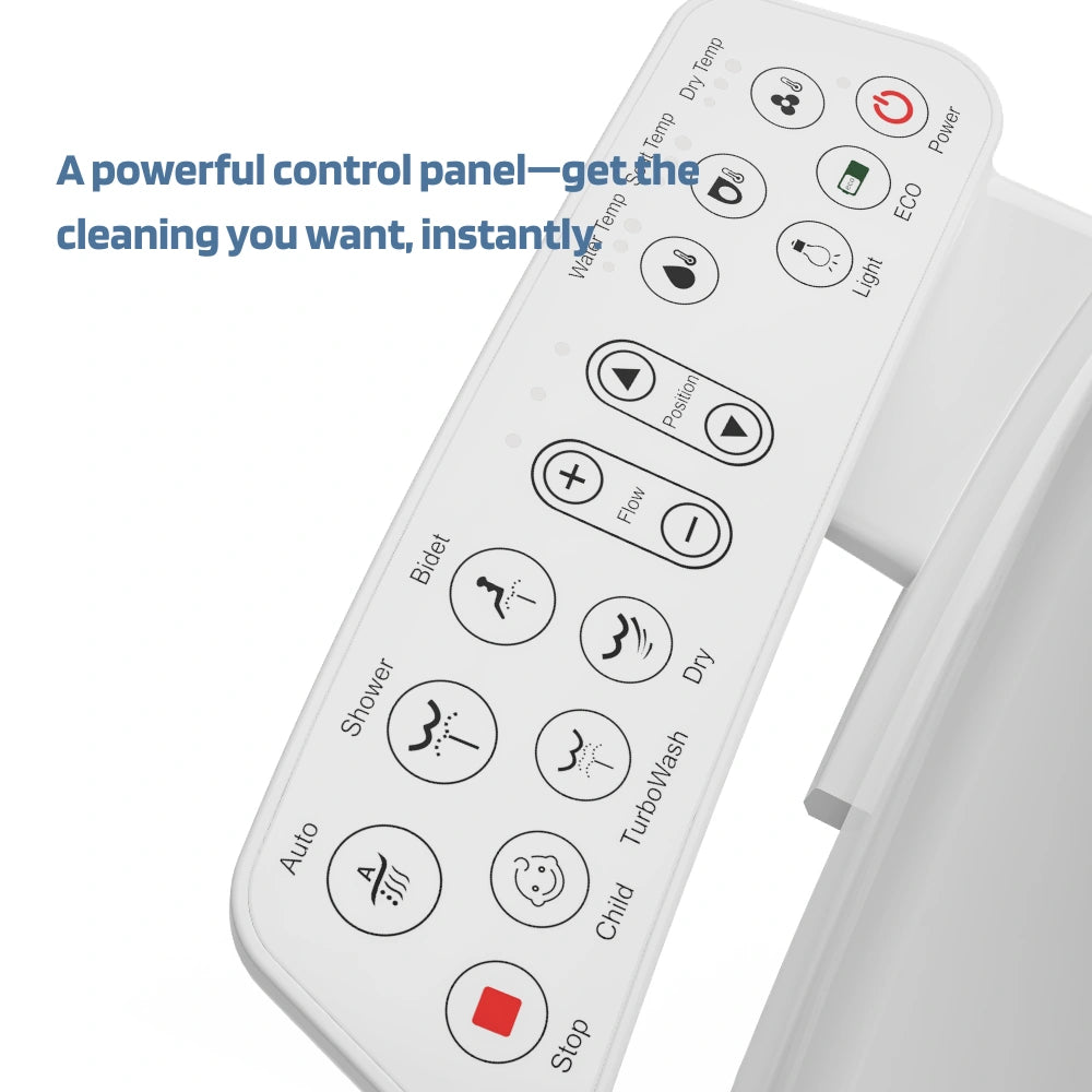 Heated bidet seat with warm-air drying and soft-close lid