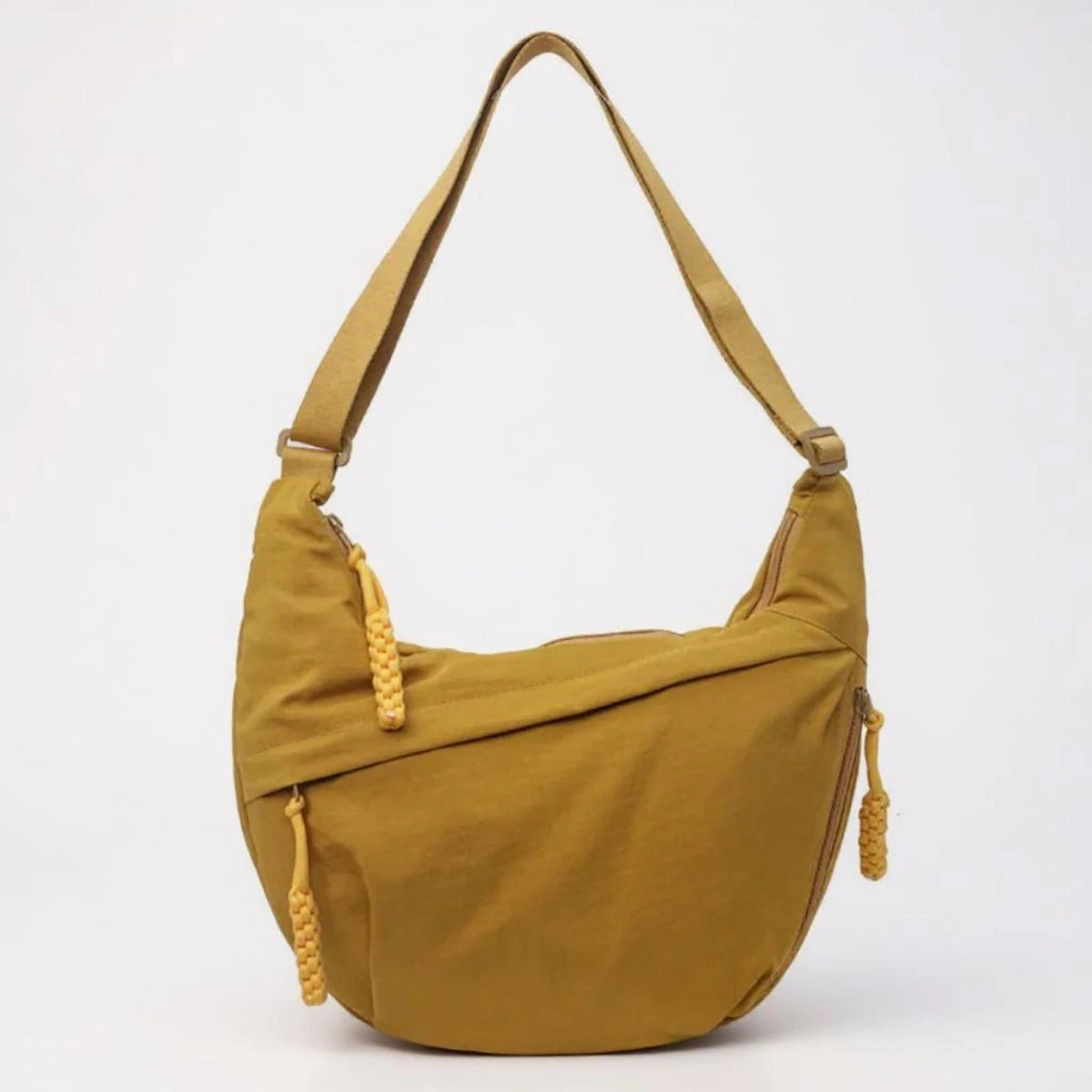 Mustard Yellow crossbody shoulder bag with zipped pockets and an adjustable strap